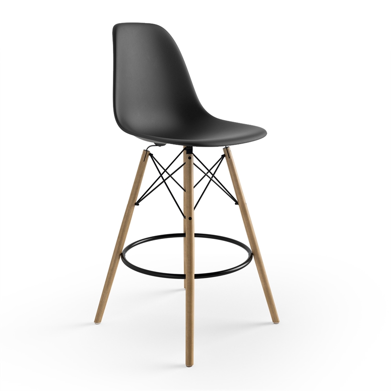 Pemberly Row Molded Plastic Seat Counter Height Stools (Set of 2) in Black