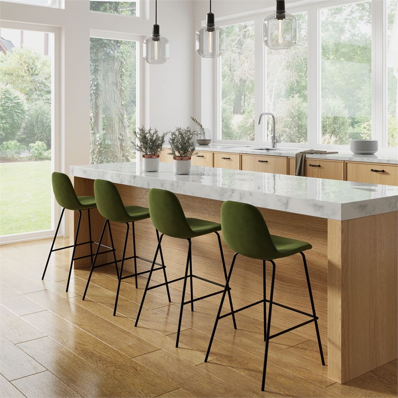 Pemberly Row Velvet Performance Counter Height Stools (Set of 2) in Forest