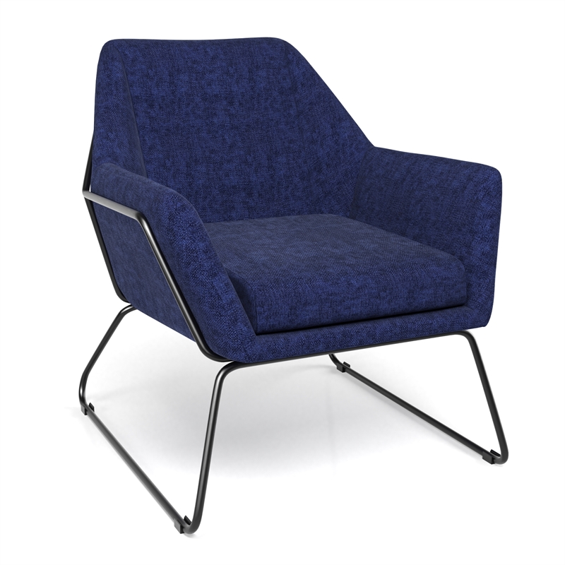 Pemberly Row Fabric Accent Chair with Black Powder Coated Sled Base in Navy
