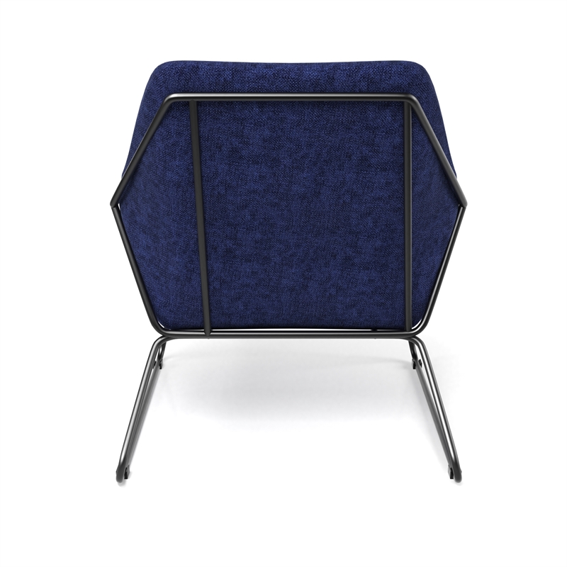 Pemberly Row Fabric Accent Chair with Black Powder Coated Sled Base in Navy