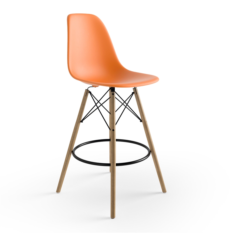 Pemberly Row Molded Plastic Seat Counter Height Stools (Set of 2) in Orange
