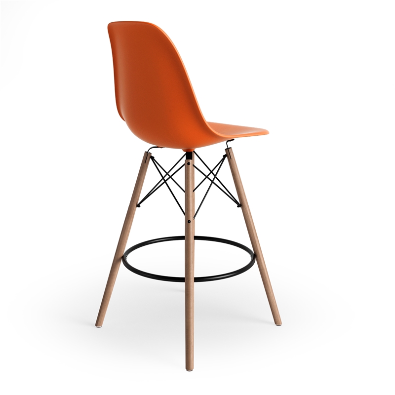 Pemberly Row Molded Plastic Seat Counter Height Stools (Set of 2) in Orange