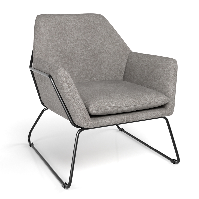 Pemberly Row Fabric Accent Chair with Black Powder Coated Sled Base in Beige