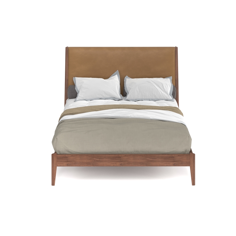 Pemberly Row Full Size Bed with Vegan Leather Upholstered Headboard in Walnut