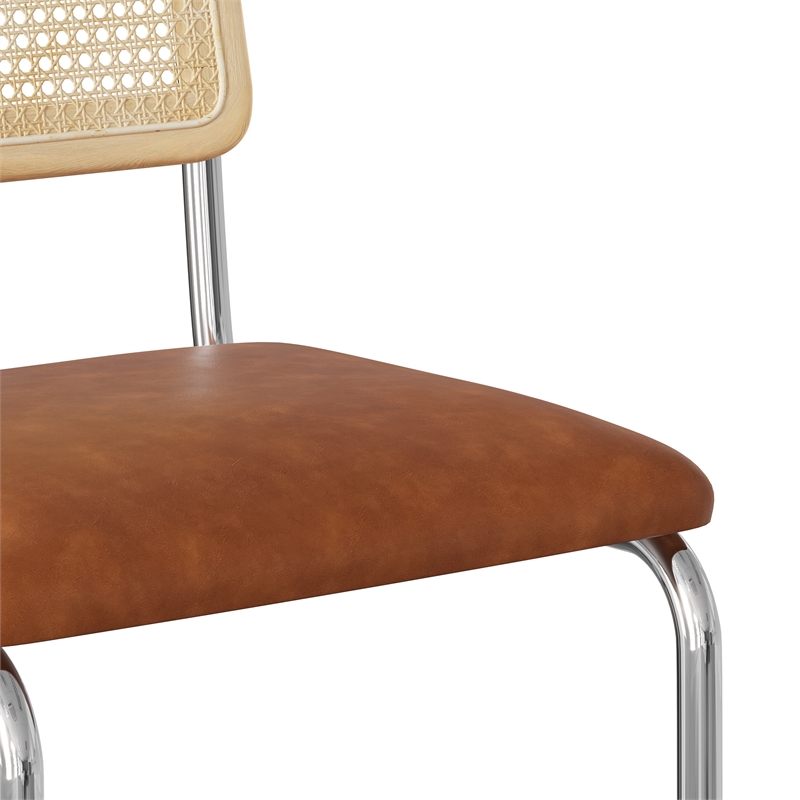 Pemberly Row Cane Back Vegan Leather Counter Height Stool (Set of 2) in Brown