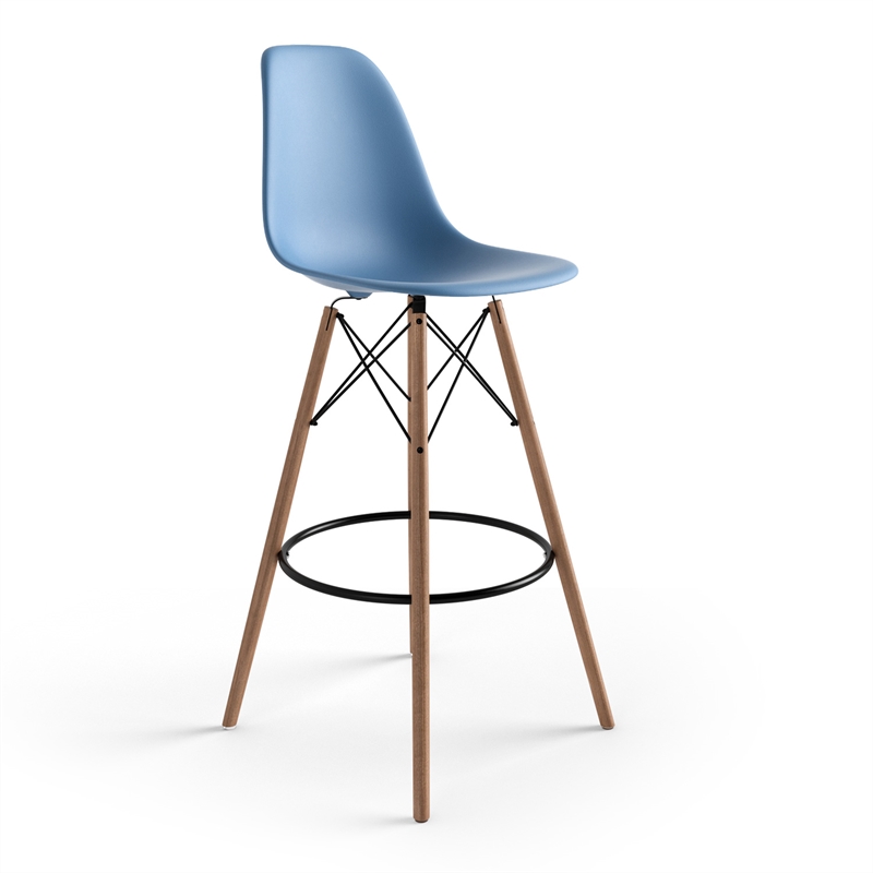 Pemberly Row Durable Molded Plastic Seat Bar Height Stools (Set of 2) in Blue