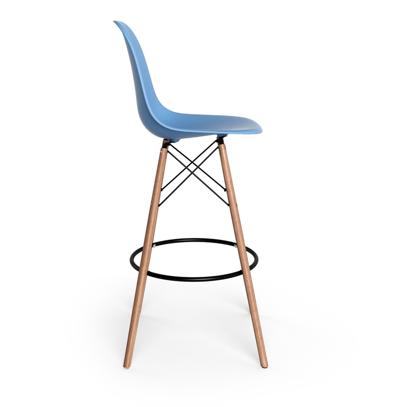 Pemberly Row Durable Molded Plastic Seat Bar Height Stools (Set of 2) in Blue