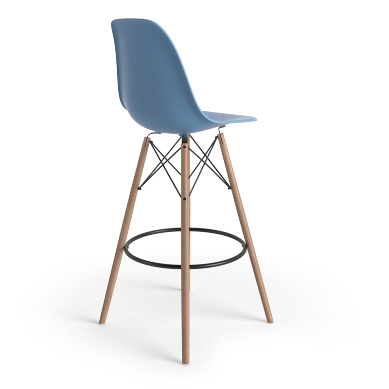 Pemberly Row Durable Molded Plastic Seat Bar Height Stools (Set of 2) in Blue