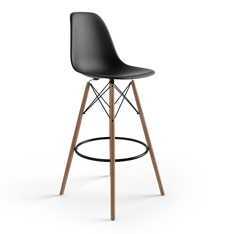 Pemberly Row Durable Molded Plastic Seat Bar Height Stools (Set of 2) in Black