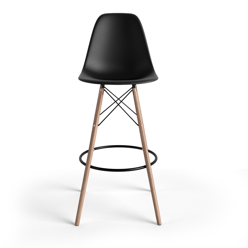 Pemberly Row Durable Molded Plastic Seat Bar Height Stools (Set of 2) in Black