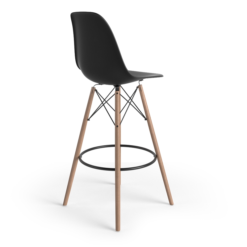 Pemberly Row Durable Molded Plastic Seat Bar Height Stools (Set of 2) in Black