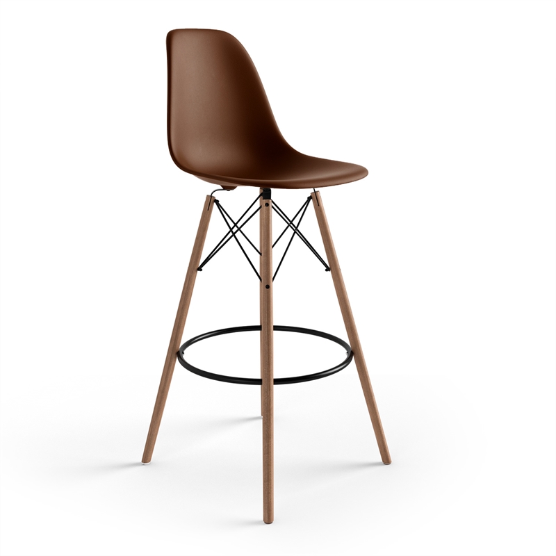 Pemberly Row Durable Molded Plastic Seat Bar Height Stools (Set of 2) in Brown
