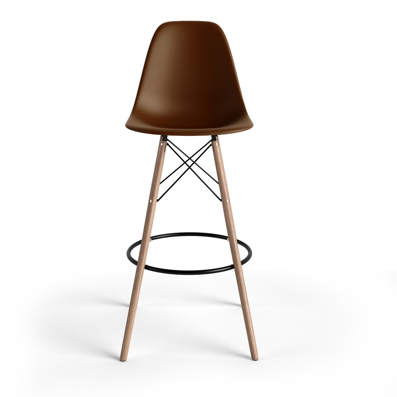 Pemberly Row Durable Molded Plastic Seat Bar Height Stools (Set of 2) in Brown