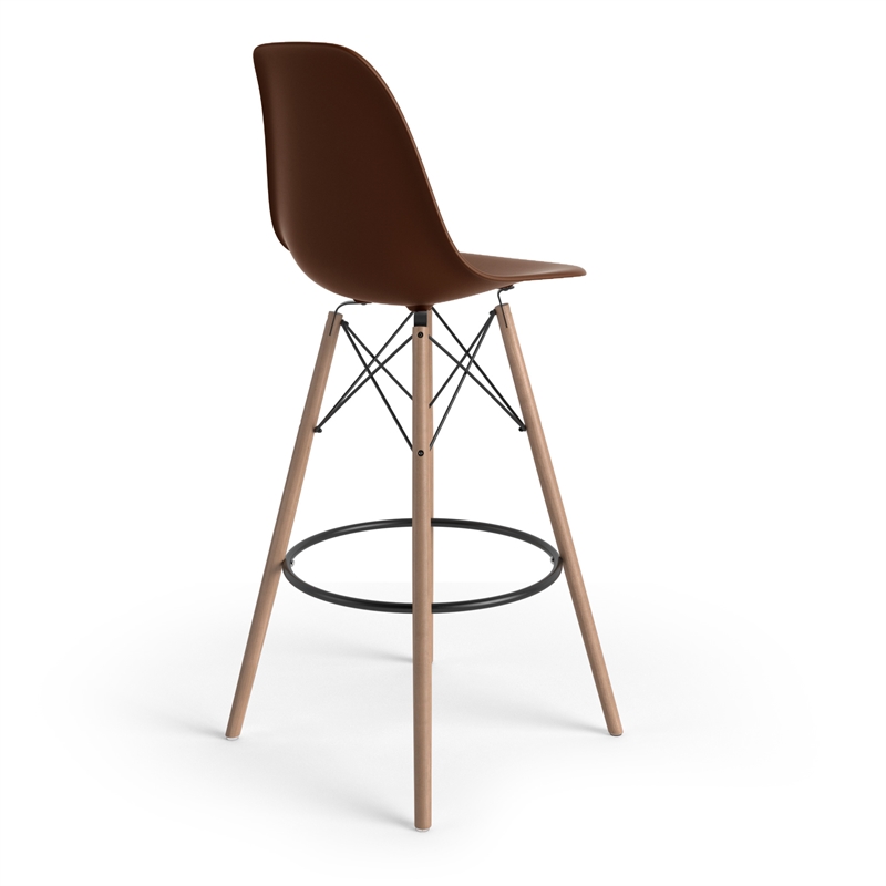 Pemberly Row Durable Molded Plastic Seat Bar Height Stools (Set of 2) in Brown