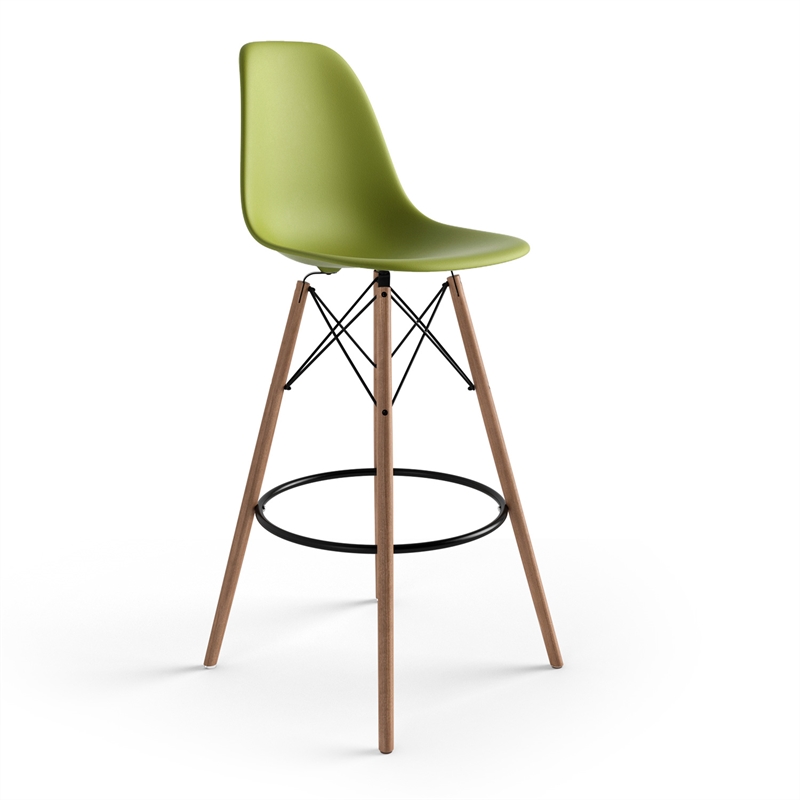 Pemberly Row Durable Molded Plastic Seat Bar Height Stools (Set of 2) in Green