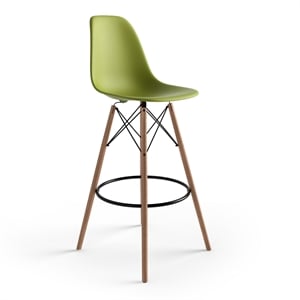 Pemberly Row Durable Molded Plastic Seat Bar Height Stools (Set of 2) in Green