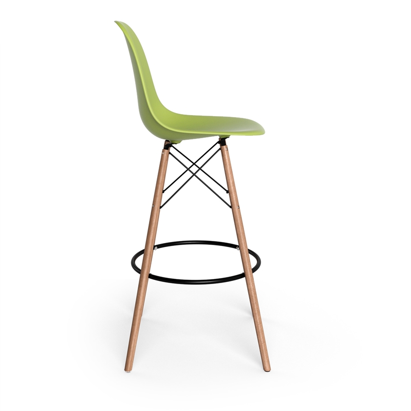 Pemberly Row Durable Molded Plastic Seat Bar Height Stools (Set of 2) in Green