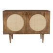 Pemberly Row Circle Solid Wood with Natural Woven Cane 2-Door Cabinet in Walnut