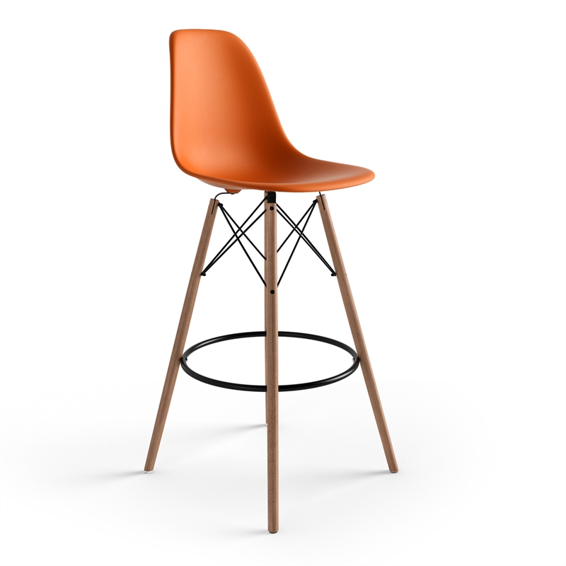 Pemberly Row Durable Molded Plastic Seat Bar Height Stools (Set of 2) in Orange