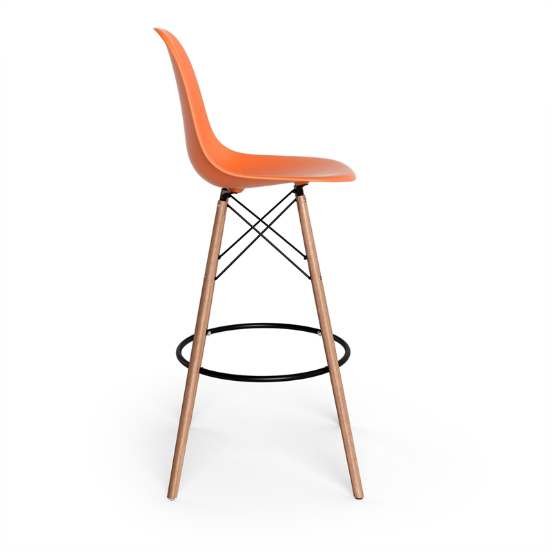 Pemberly Row Durable Molded Plastic Seat Bar Height Stools (Set of 2) in Orange