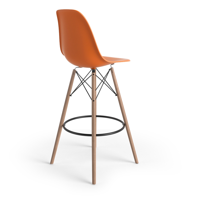 Pemberly Row Durable Molded Plastic Seat Bar Height Stools (Set of 2) in Orange