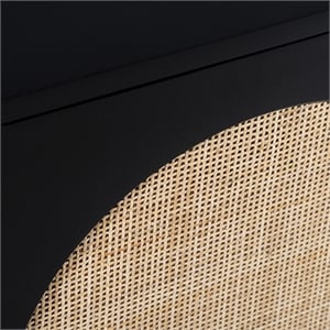 Pemberly Row Circle Solid Wood with Natural Woven Cane Two-Door Cabinet in Black