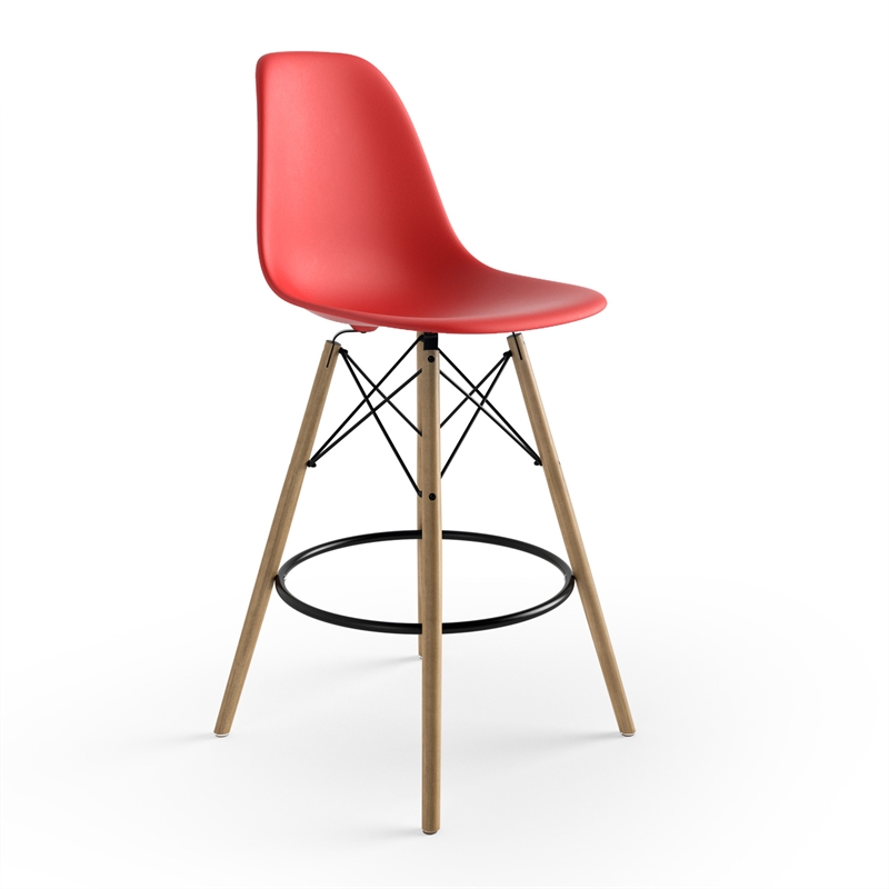 Pemberly Row Durable Molded Plastic Seat Counter Height Stools (Set of 2) in Red