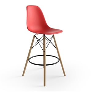 Pemberly Row Durable Molded Plastic Seat Counter Height Stools (Set of 2) in Red