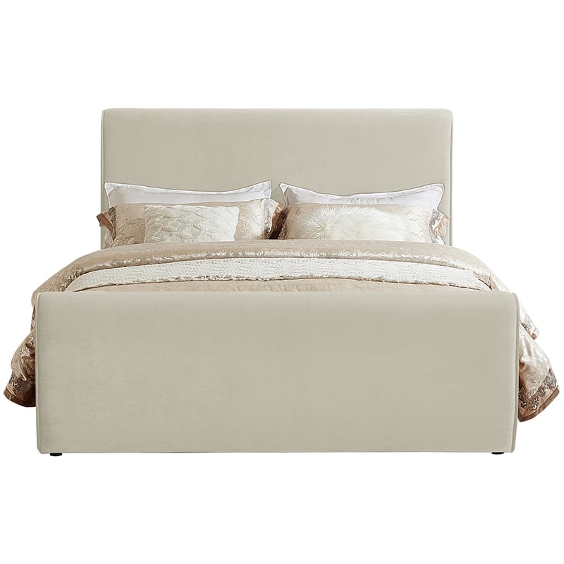Pemberly Row Curved Headboard and Footboard King Bed in Rich Soft Cream Velvet