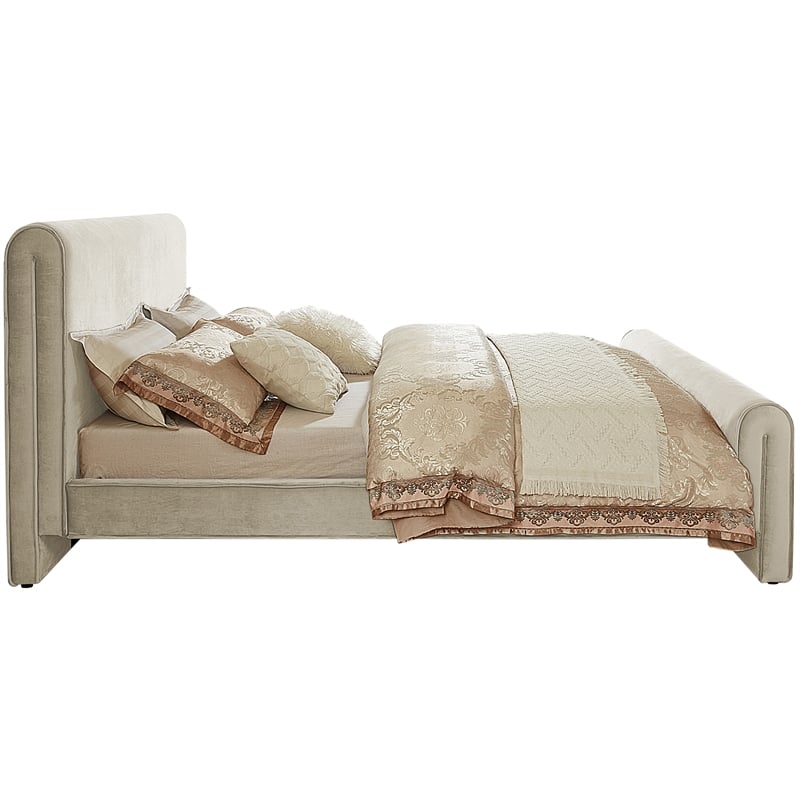 Pemberly Row Curved Headboard and Footboard King Bed in Rich Soft Cream Velvet