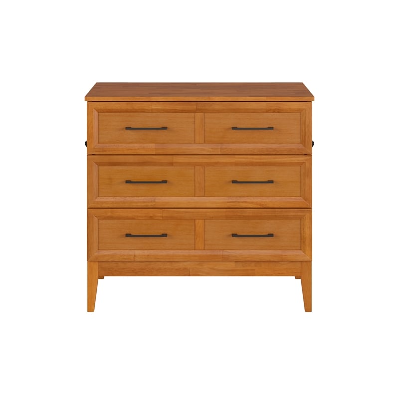 Pemberly Row Twin Murphy Bed Chest w/ Mattress & Built-in Charger - Light Toffee