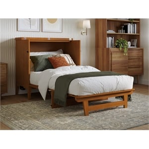 Pemberly Row Twin Murphy Bed Chest w/ Mattress & Built-in Charger - Light Toffee