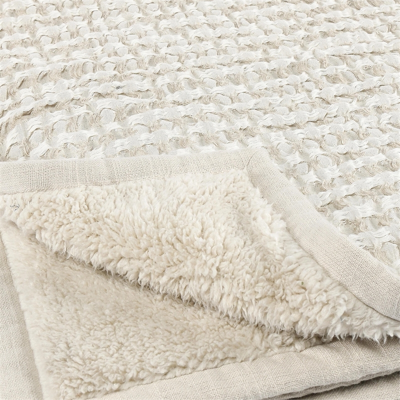 Pemberly Row Contemporary Cotton Linen Blend Beige Throw Blanket