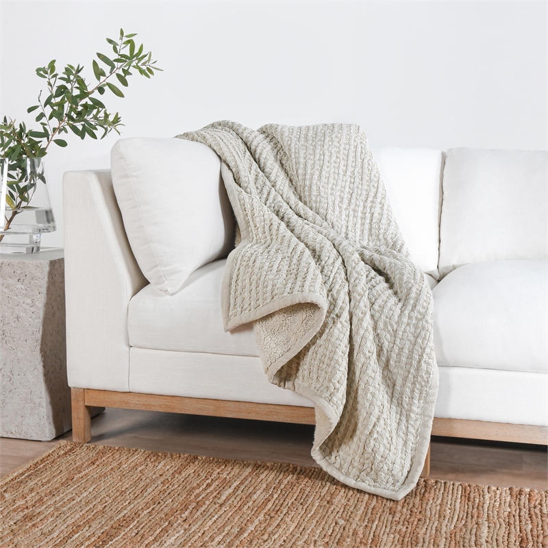 Pemberly Row Contemporary Cotton Linen Blend Beige Throw Blanket