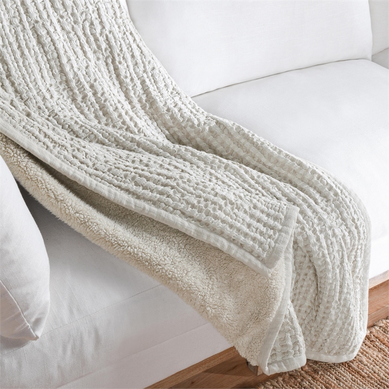 Pemberly Row Contemporary Cotton Linen Blend Beige Throw Blanket
