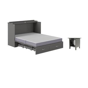 Pemberly Row Set of 2 Queen Murphy Bed Chest with Mattress & End Table in Gray