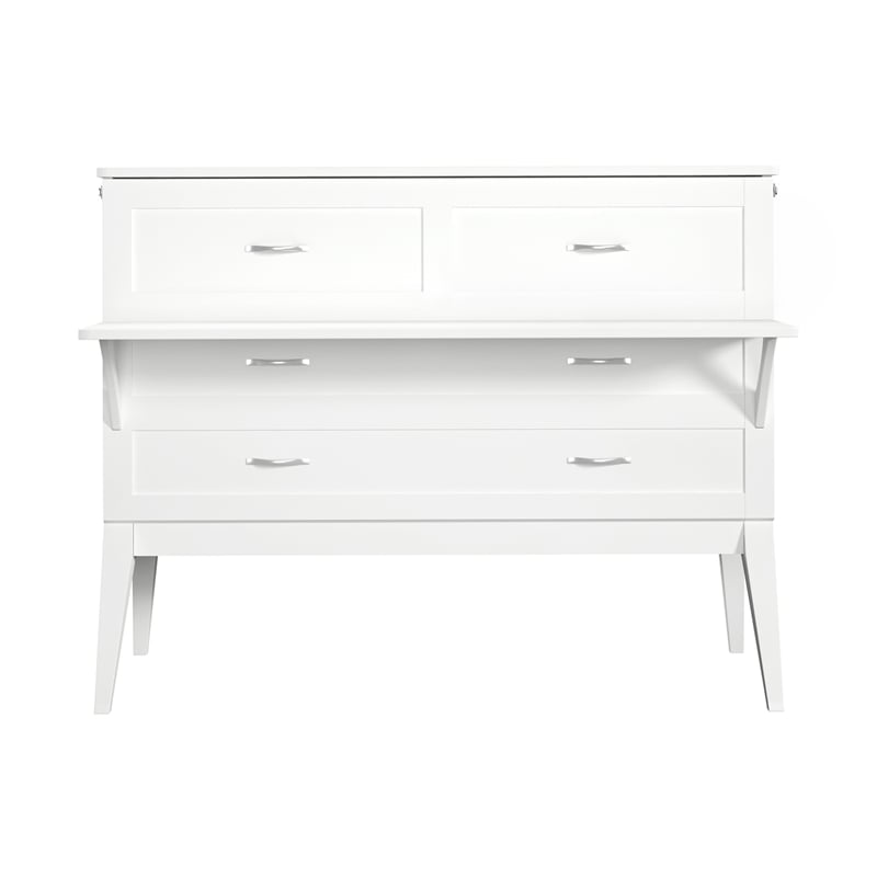 Pemberly Row Set of 2 White Full Size Murphy Bed Desk with Mattress & Side Table