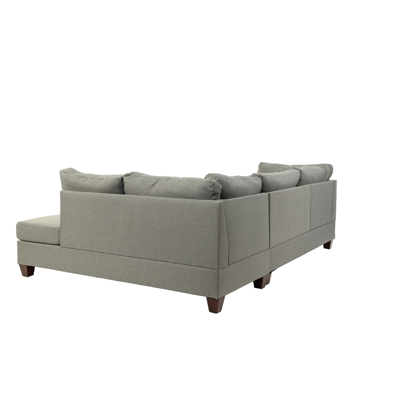 Pemberly Row 3 Piece Fabric Reversible Sectional Sofa Set with Ottoman in Gray