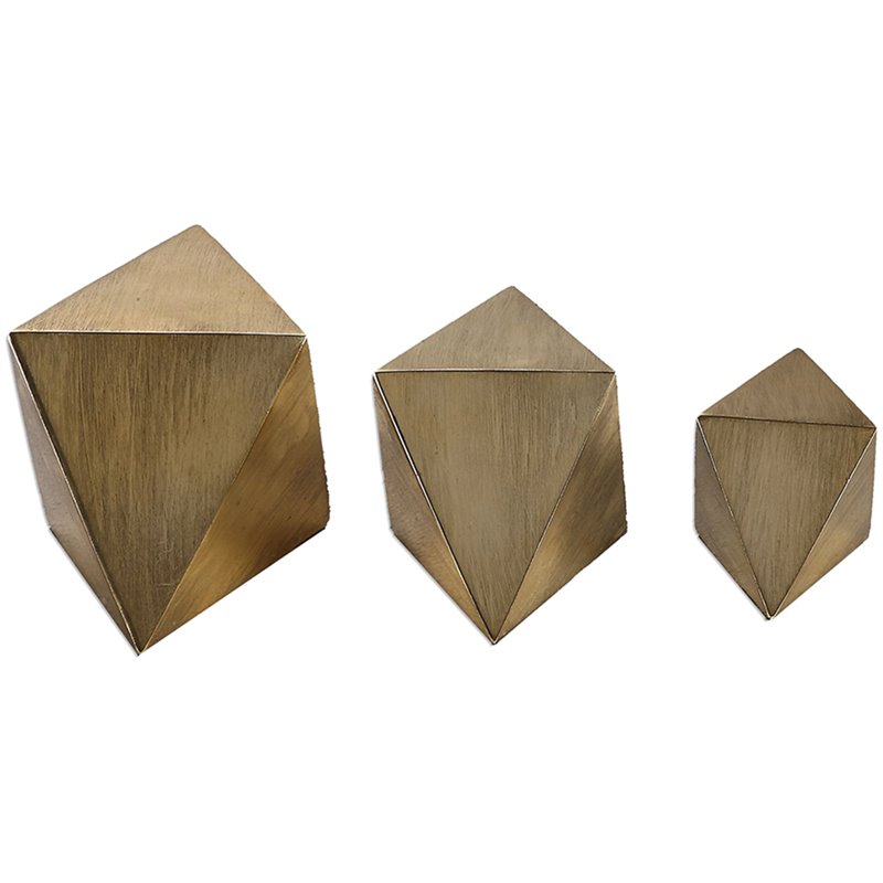 Pemberly Row Contemporary Resin Accents in Antique Gold (Set of 3)