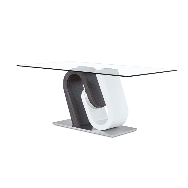 Pemberly Row Modern Glass Dining Table With White And Gray Base