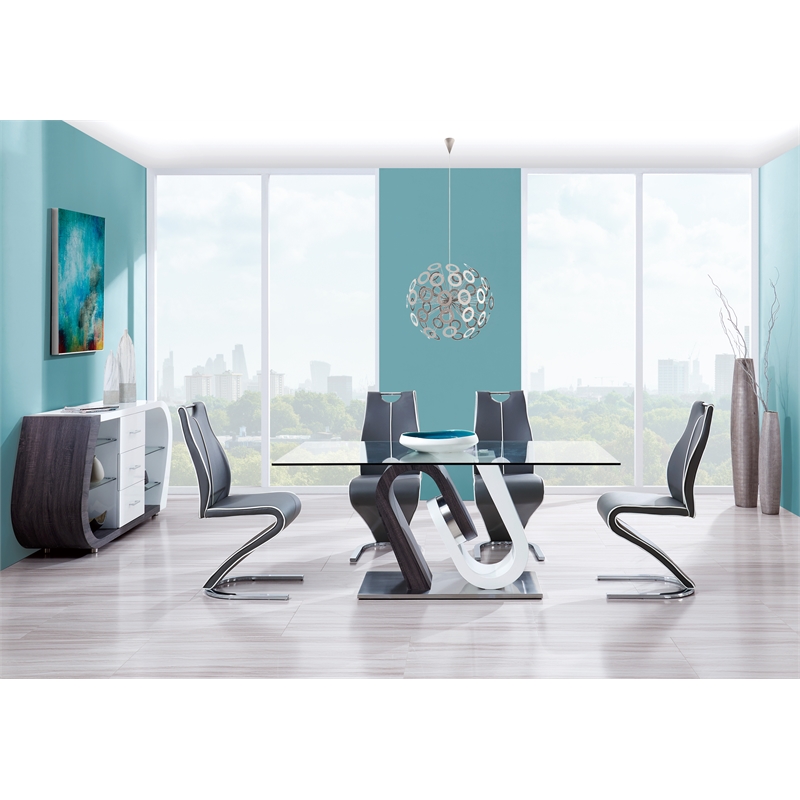 Pemberly Row Modern Glass Dining Table With White And Gray Base
