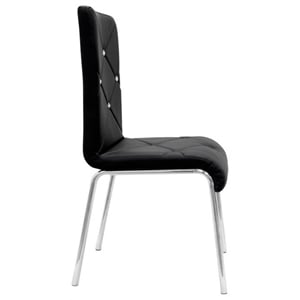 Pemberly Row Faux Leather and Chrome Dining Side Chair in Black (Set of 4)