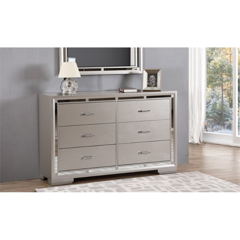 Pemberly Row Modern / Contemporary Dresser in Silver Champagne