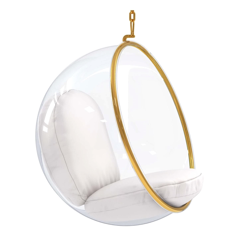 Pemberley Row Vinyl and Chrome Steel Gold Hanging Bubble Chair Circle Thickly Padded 42