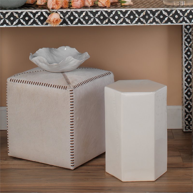 Pemberly Row Indoor/Outdoor Transitional Ceramic Side Table in White