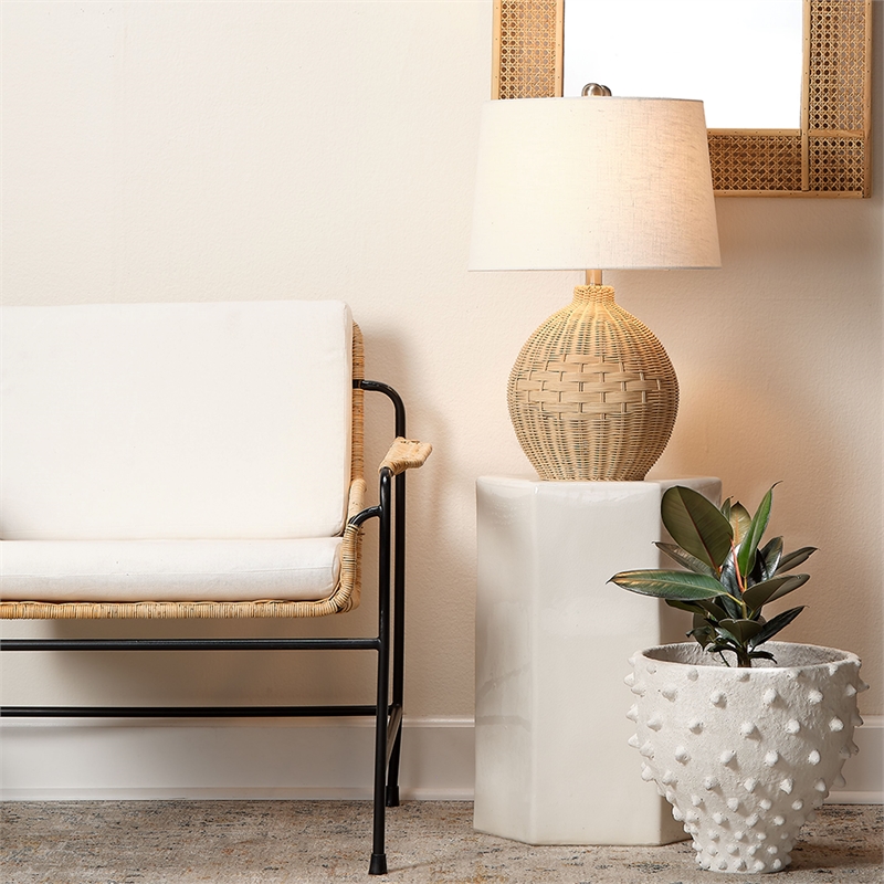 Pemberly Row Indoor/Outdoor Transitional Ceramic Side Table in White