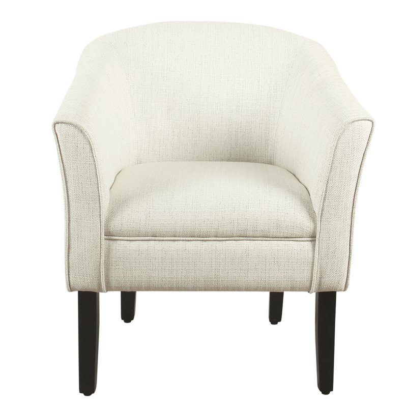Pemberly Row Transitional Wood and Fabric Barrel Accent Chair in White