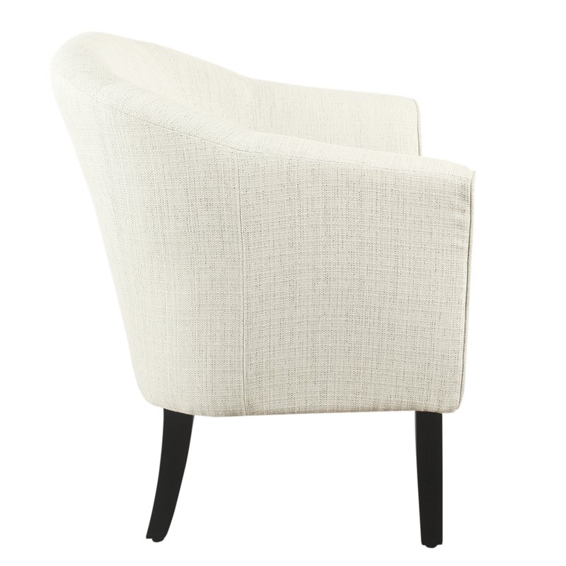 Pemberly Row Transitional Wood and Fabric Barrel Accent Chair in White