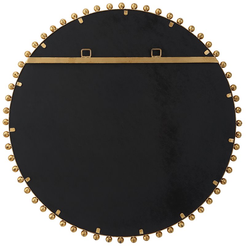 Pemberly Row Round Contemporary MDF and Iron Mirror in Gold Finish