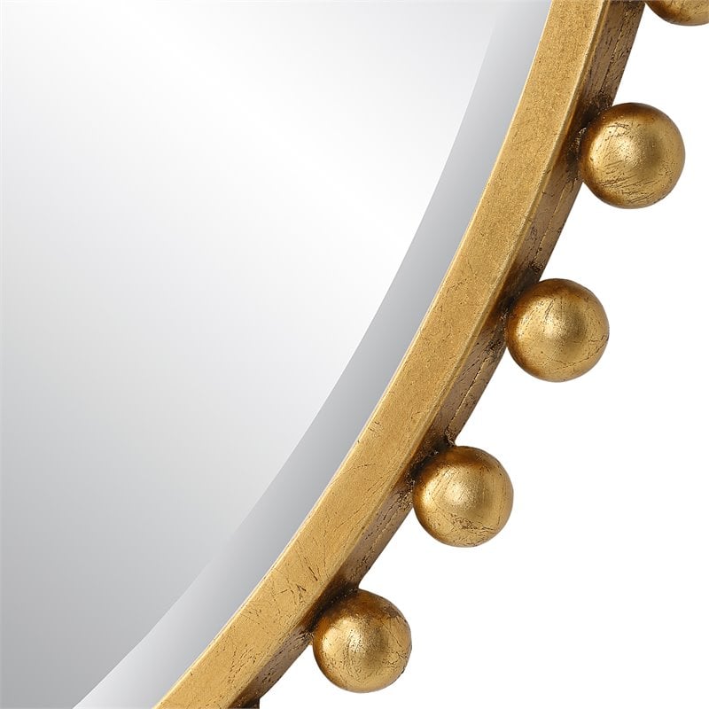 Pemberly Row Round Contemporary MDF and Iron Mirror in Gold Finish